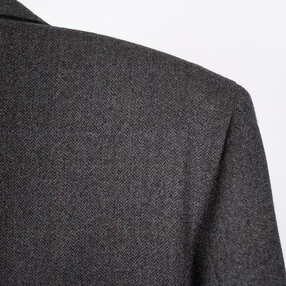 Men's Classic Wool Cashmere Blazer Sport Coat Size 46L Gray Herringbone Woolmark - Picture 6 of 13